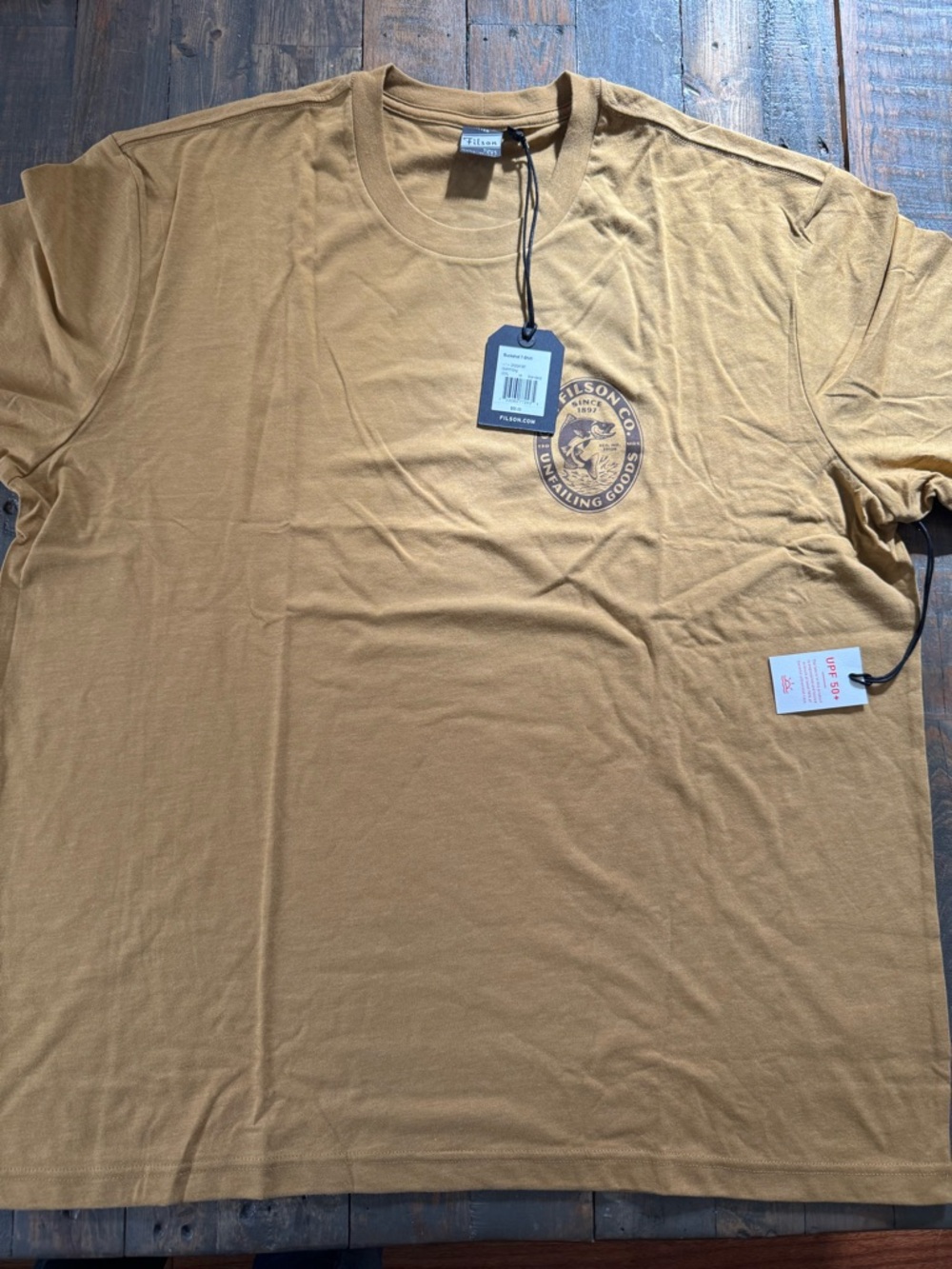 Filson Short Sleeve Chest Logo Tee — Tan UPF 50+